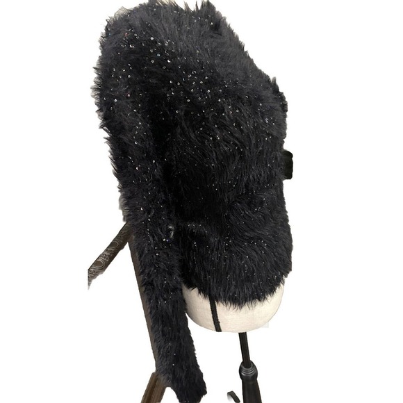 Zara Fuzzy Eyelash Black Sparkly Cropped Crewneck Sweater Size Small NEW - Picture 4 of 6